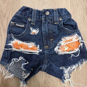 Wrangler Kids' Distressed Denim Shorts with Orange Highlights
